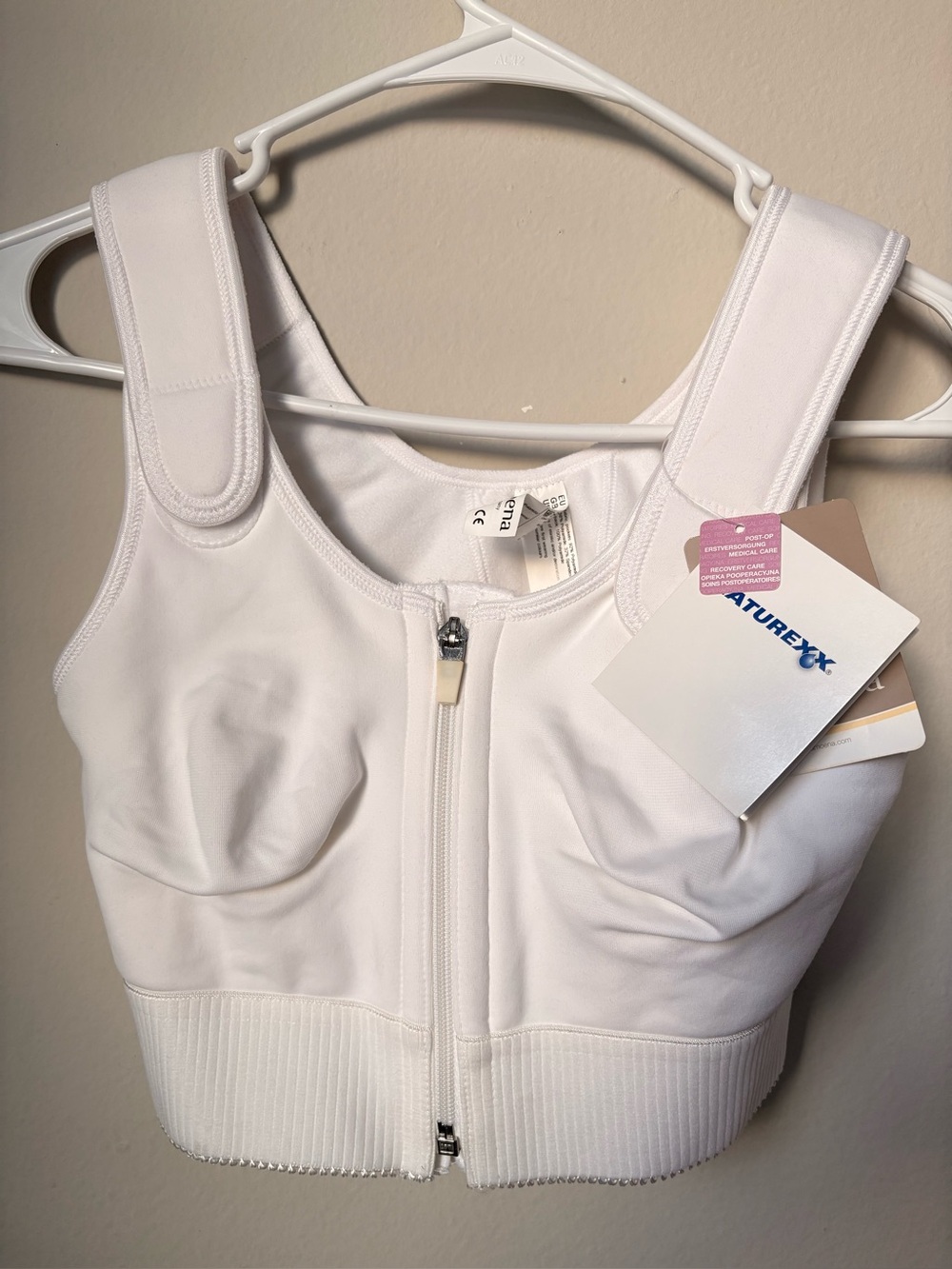 Amoena Patricia Post-Op Recovery Bra White Front Zip 34DD NWT